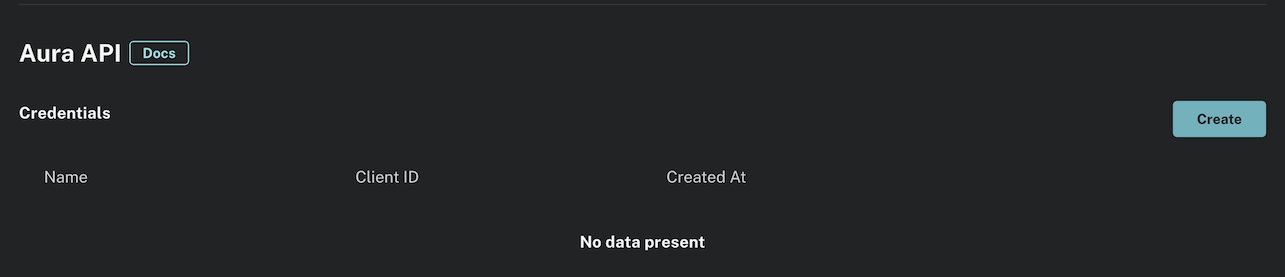 Aura Console Create API keys